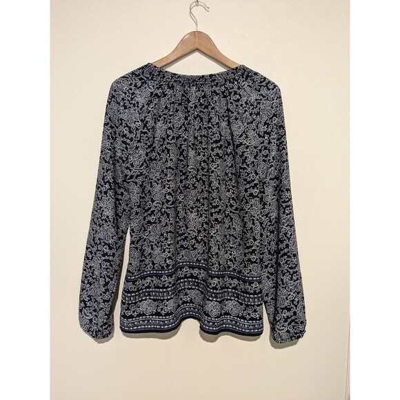 GAP | Navy Blue & White Paisley Print Smocked Peasant Blouse Size M (8-10) - Picture 4 of 6